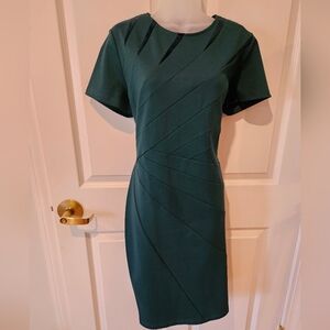 Structured Dark Green Short-Sleeve Sheath Dress (cocktail)
